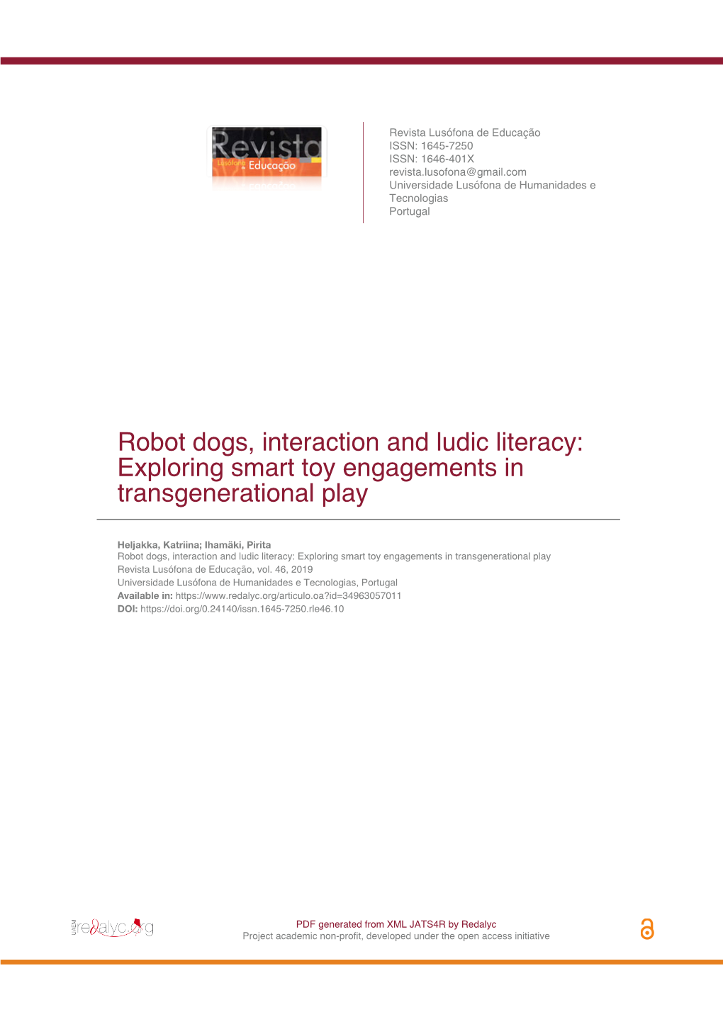 Robot Dogs, Interaction and Ludic Literacy: Exploring Smart Toy Engagements in Transgenerational Play