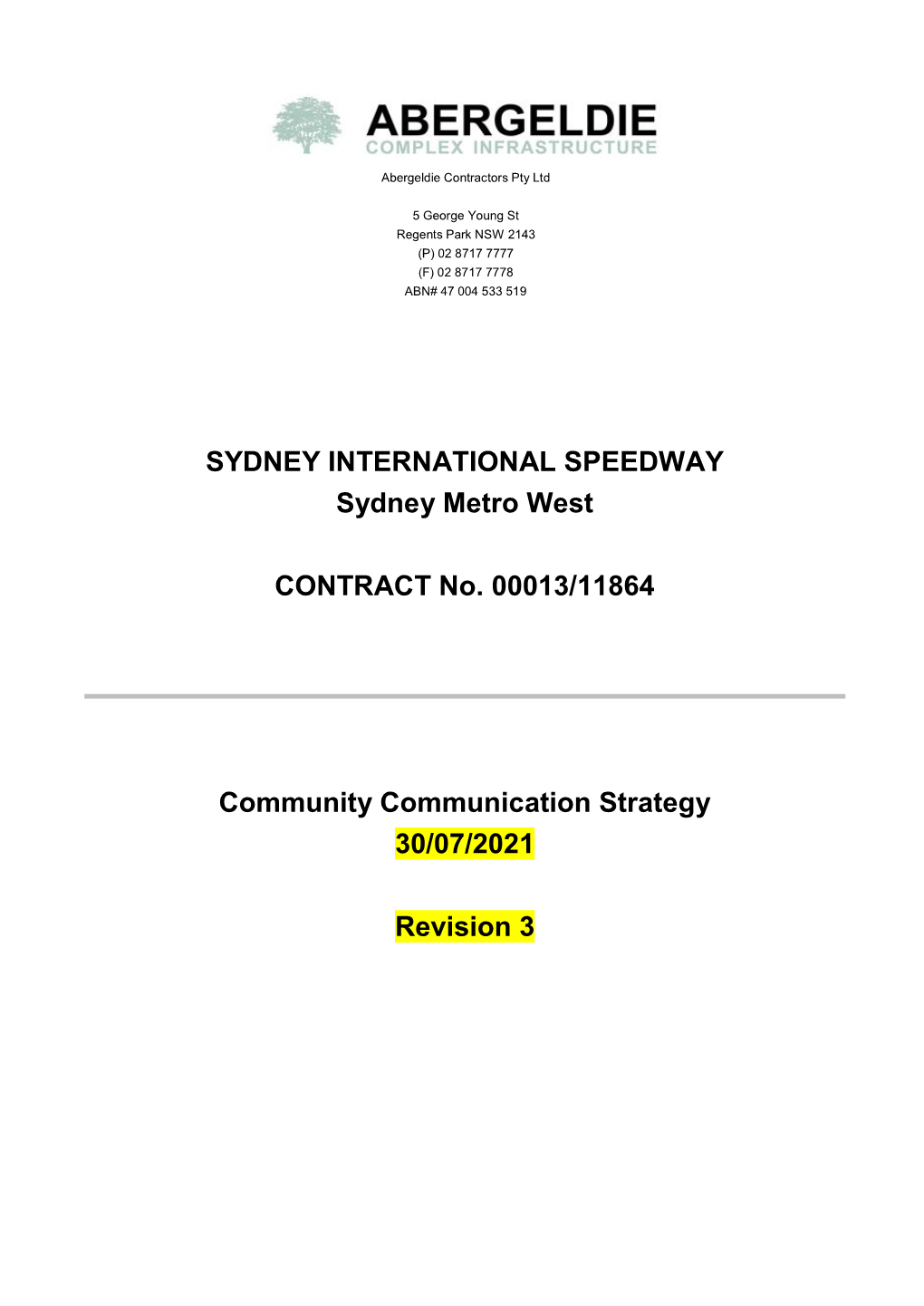 SYDNEY INTERNATIONAL SPEEDWAY Sydney Metro West