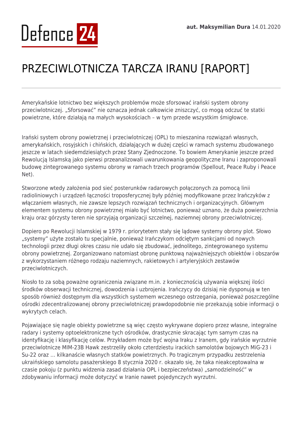 Przeciwlotnicza Tarcza Iranu [Raport]