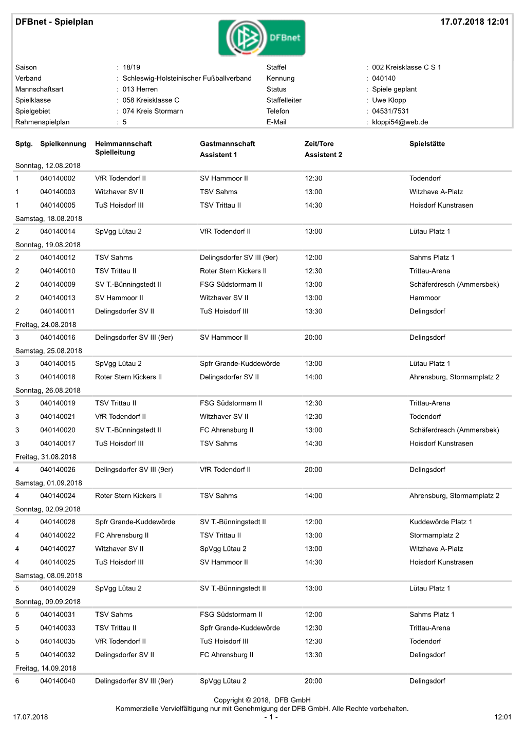 Spielplan 17.07.2018 12:01