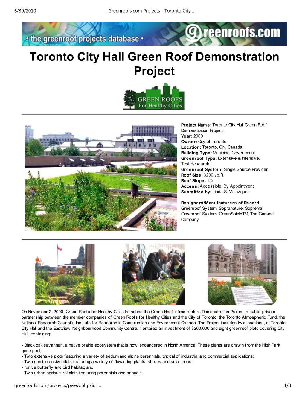 Toronto City Hall Green Roof Demonstration Project
