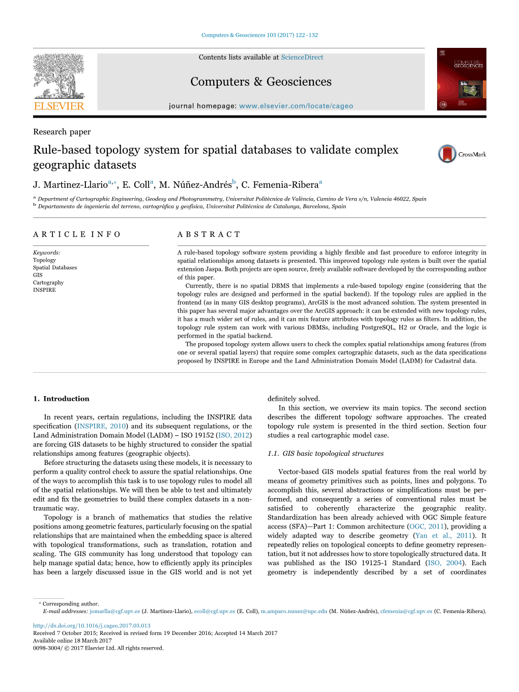 Rule-Based Topology System for Spatial Databases to Validate Complex MARK Geographic Datasets ⁎ J