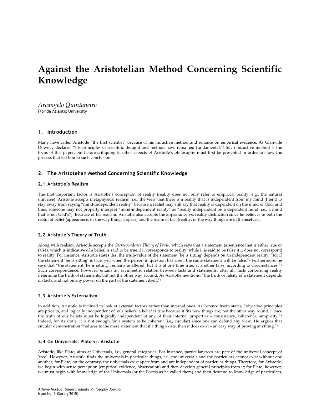 Against the Aristotelian Method Concerning Scientific Knowledge