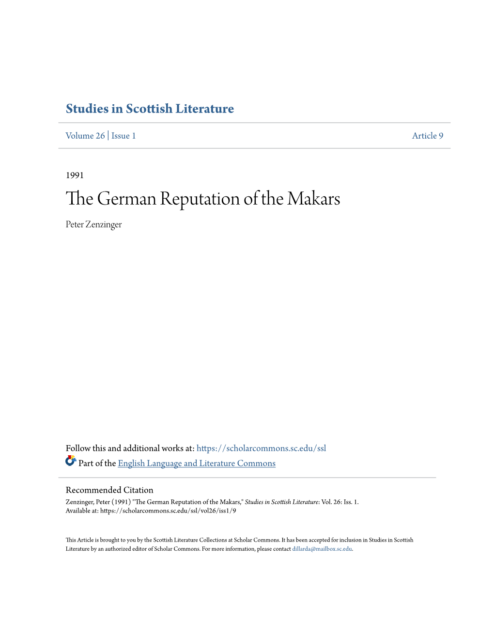 The German Reputation of the Makars Peter Zenzinger