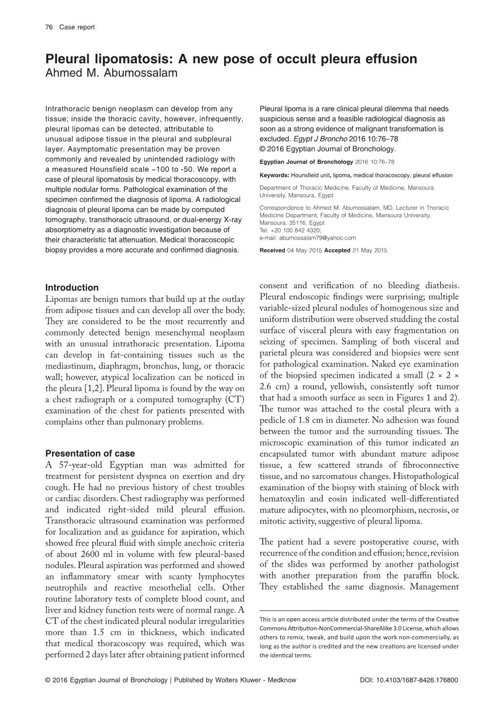 Pleural Lipomatosis: a New Pose of Occult Pleura Effusion Ahmed M