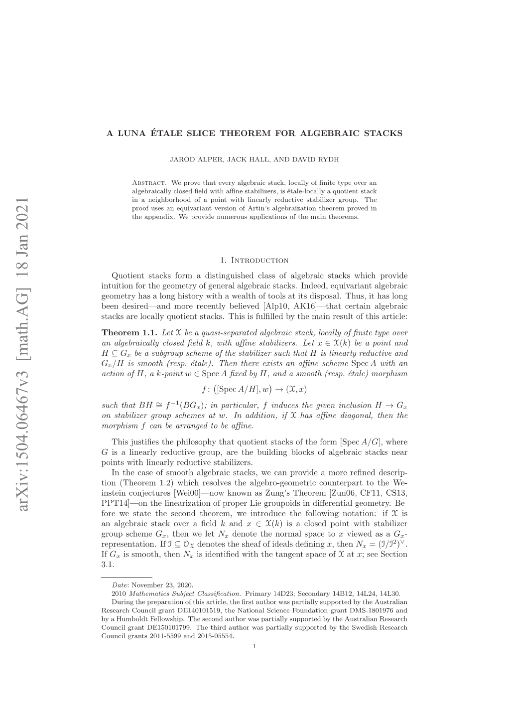 Arxiv:1504.06467V3 [Math.AG] 18 Jan 2021