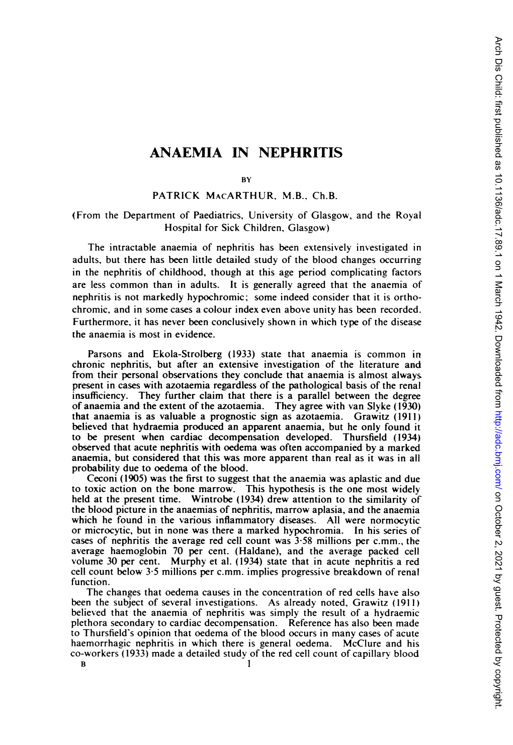 Anaemia in Nephritis