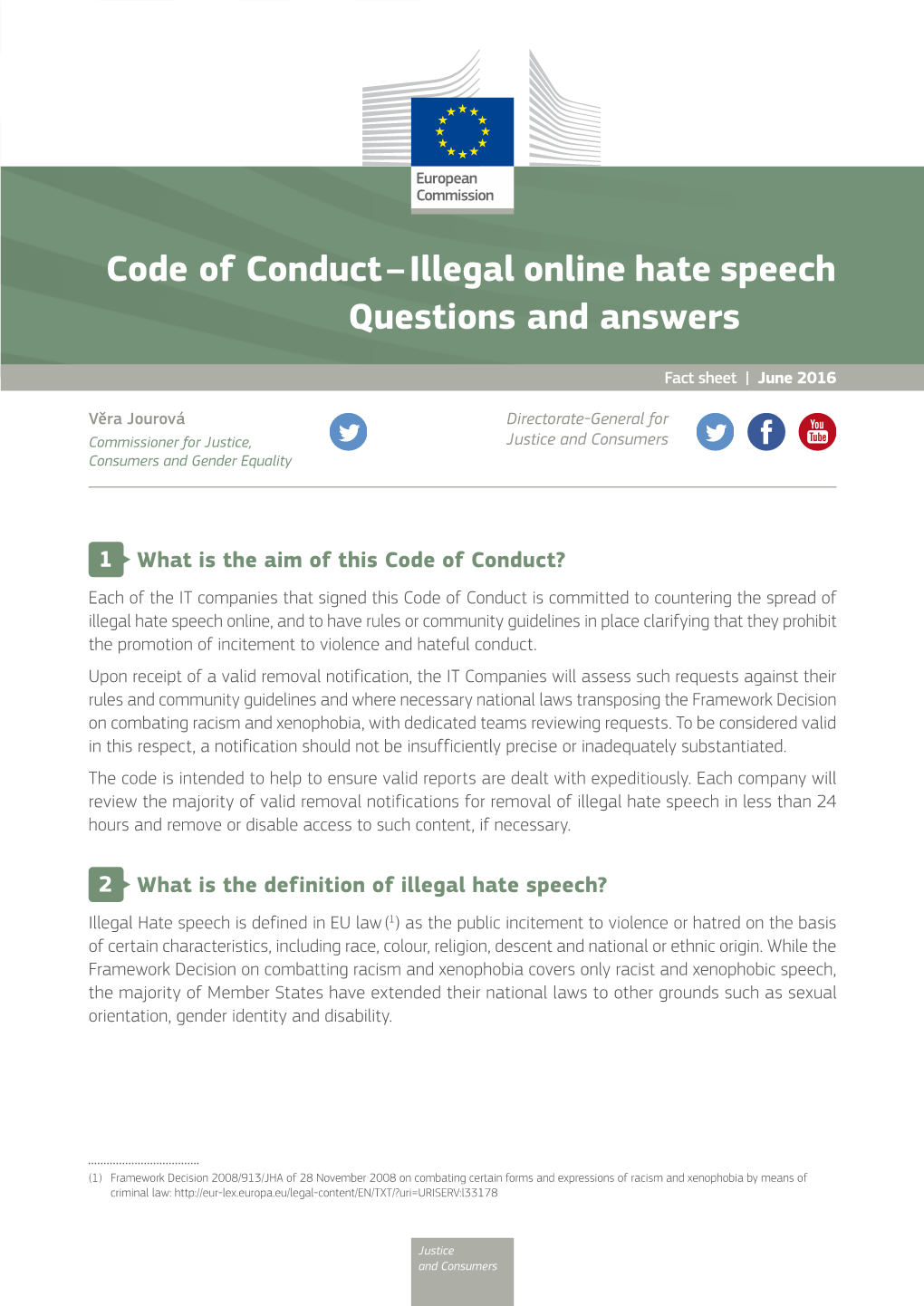 Code of Conduct – Illegal Online Hate Speech | Questions and Answers