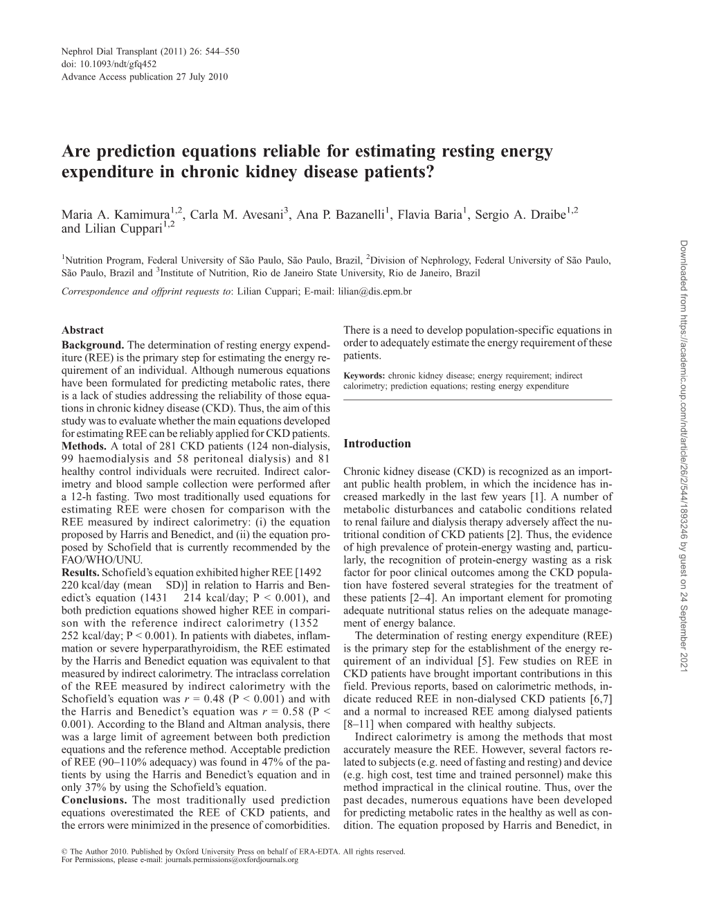 Are Prediction Equations Reliable for Estimating Resting Energy Expenditure in Chronic Kidney Disease Patients?