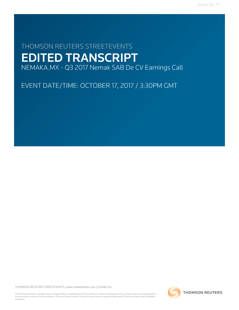 Q3 2017 Nemak SAB De CV Earnings Call on October 17, 2017 / 3:30PM