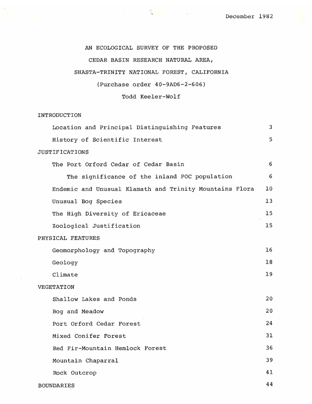 An Ecological Survey of the Proposed Cedar Basin