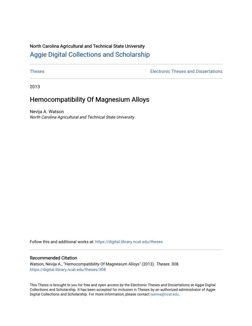 Hemocompatibility of Magnesium Alloys