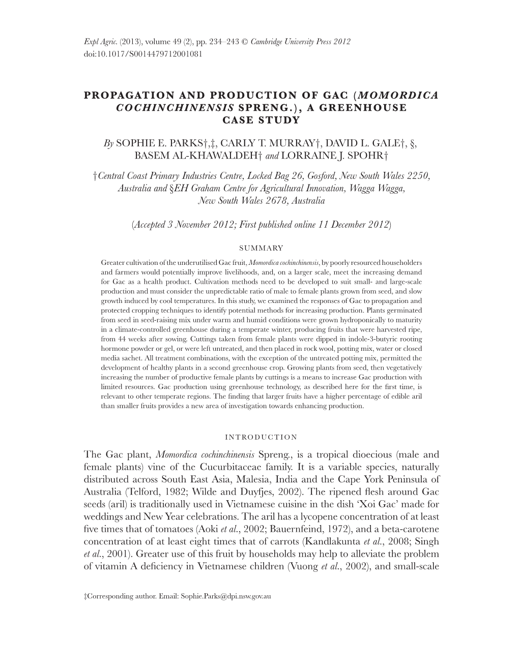 Propagation and Production of Gac (Momordica Cochinchinensis Spreng.), a Greenhouse Case Study