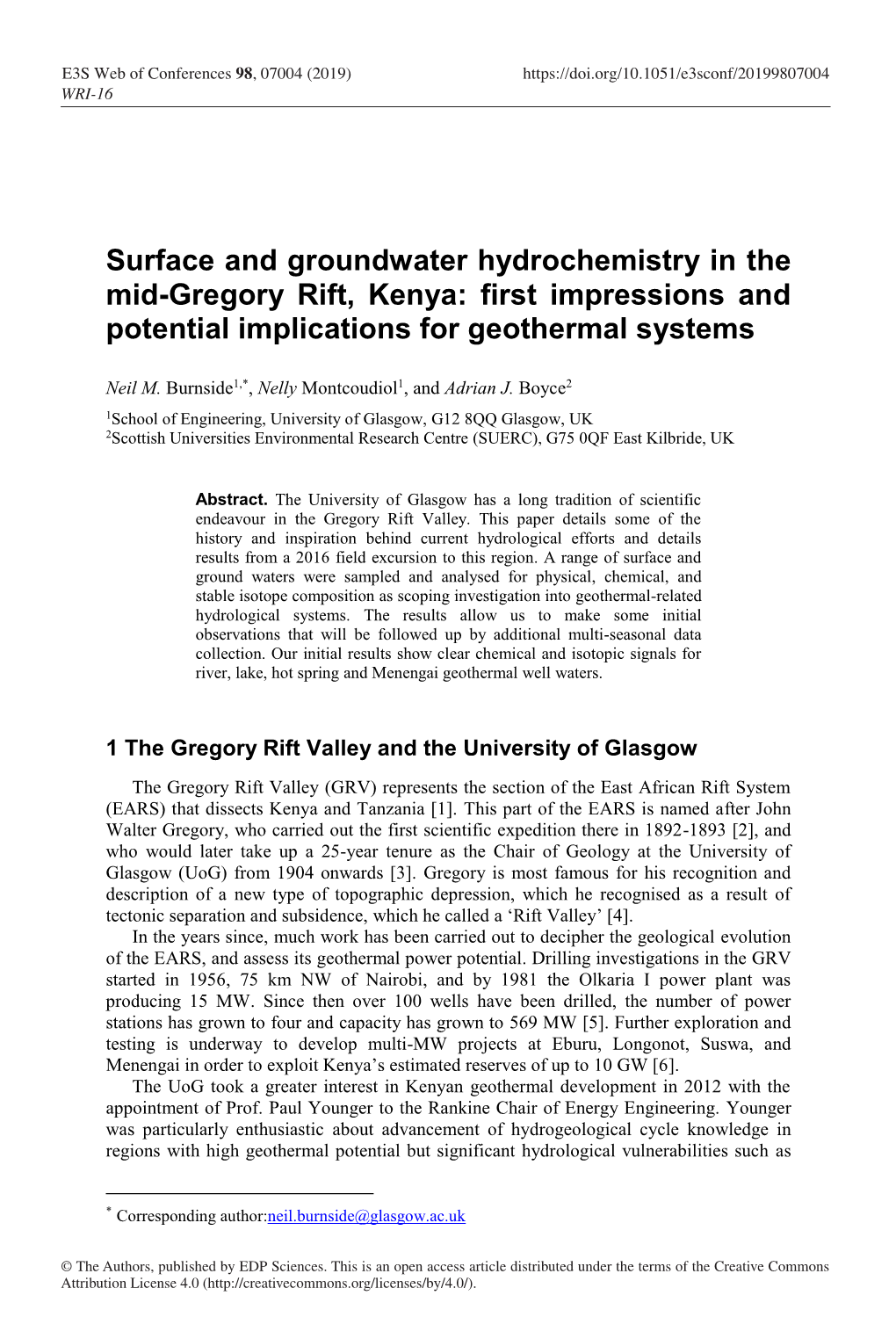 Surface and Groundwater Hydrochemistry in the Mid-Gregory Rift, Kenya: First Impressions and Potential Implications for Geothermal Systems