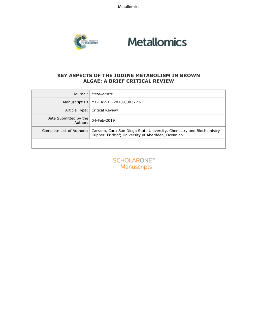 Key Aspects of the Iodine Metabolism in Brown Algae: a Brief Critical Review