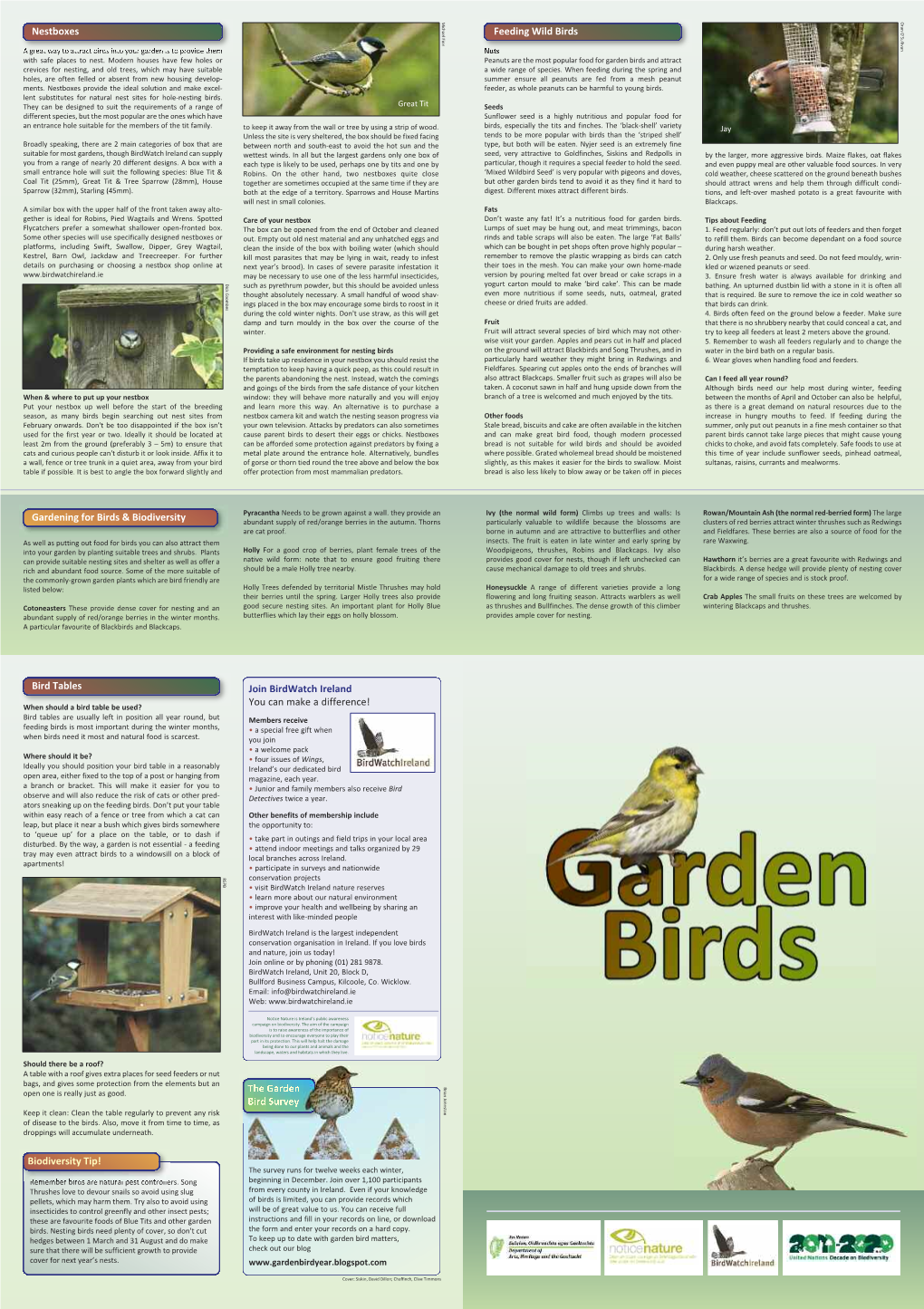 Bird Tables Biodiversity Tip! the Garden Bird Survey Nestboxes