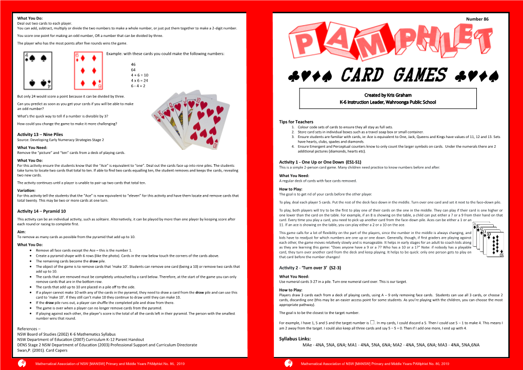 {[} Card Games ]{[} 6 - 4 = 2