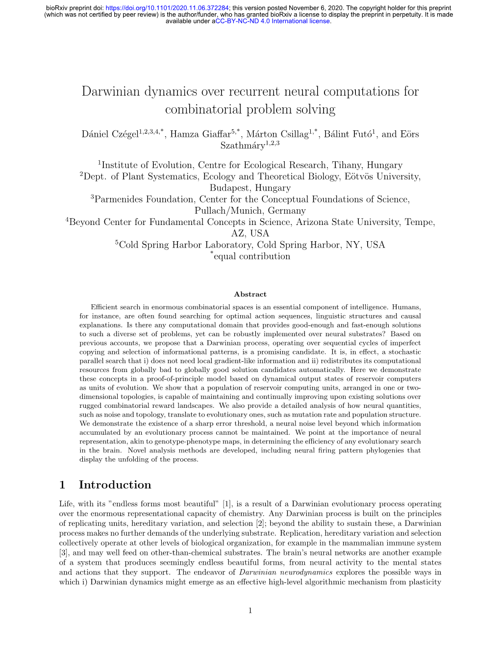 Darwinian Dynamics Over Recurrent Neural Computations for Combinatorial Problem Solving