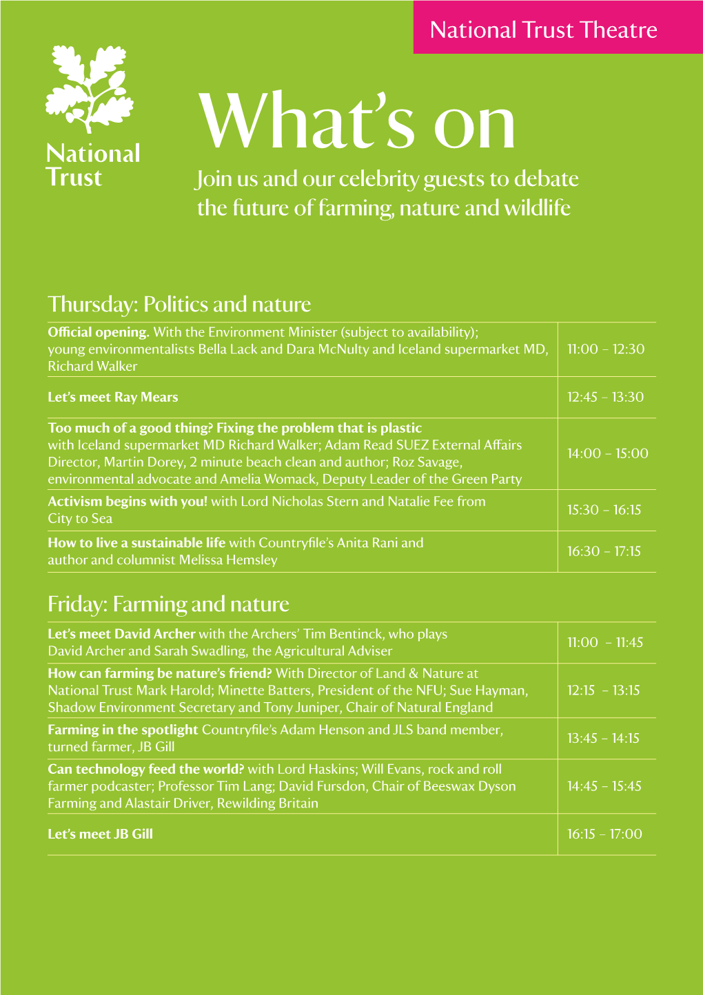 National Trust Theatre What’S on Join Us and Our Celebrity Guests to Debate the Future of Farming, Nature and Wildlife