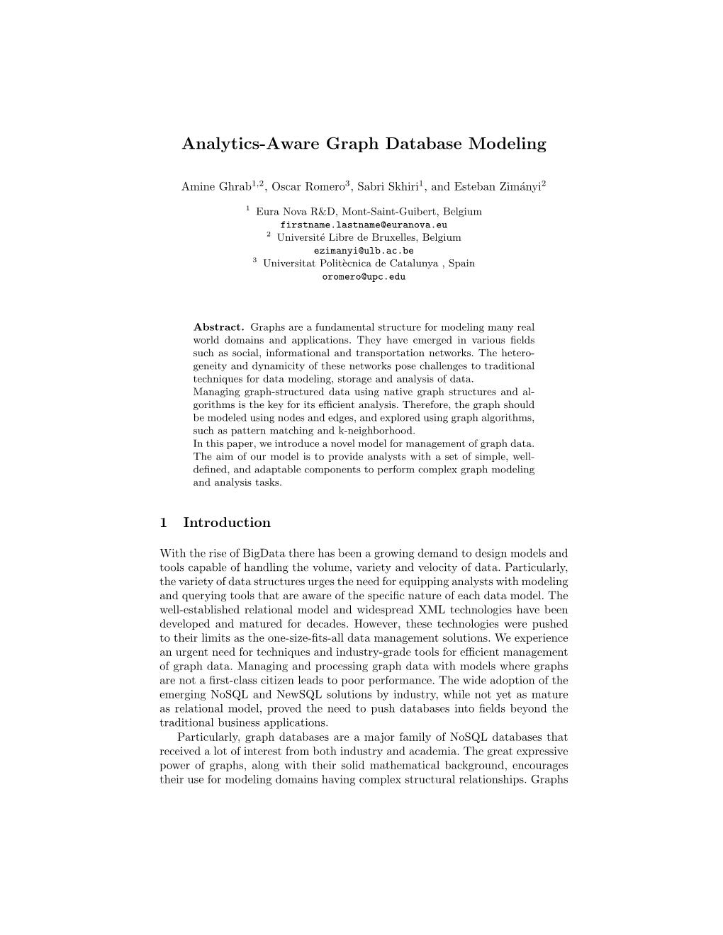 Analytics-Aware Graph Database Modeling