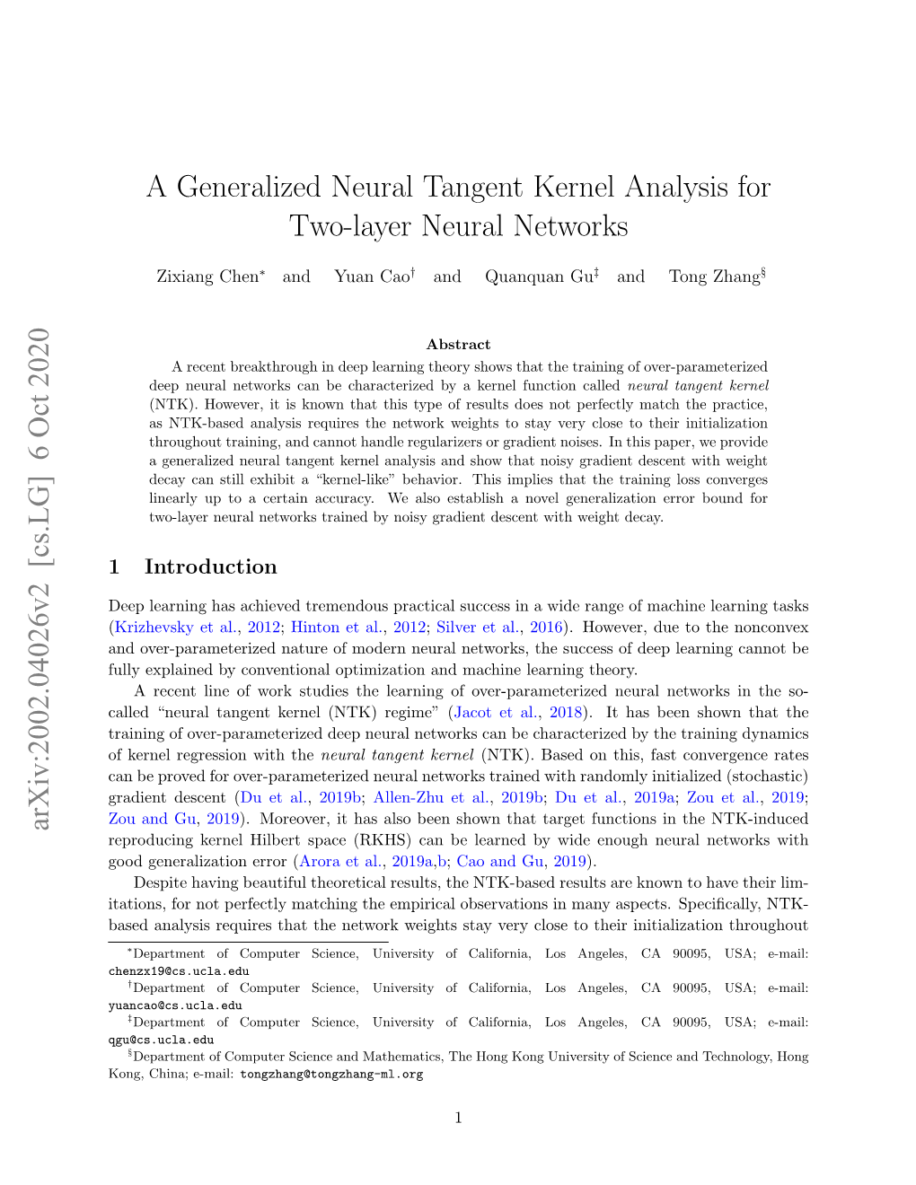 A Generalized Neural Tangent Kernel Analysis for Two-Layer Neural Networks