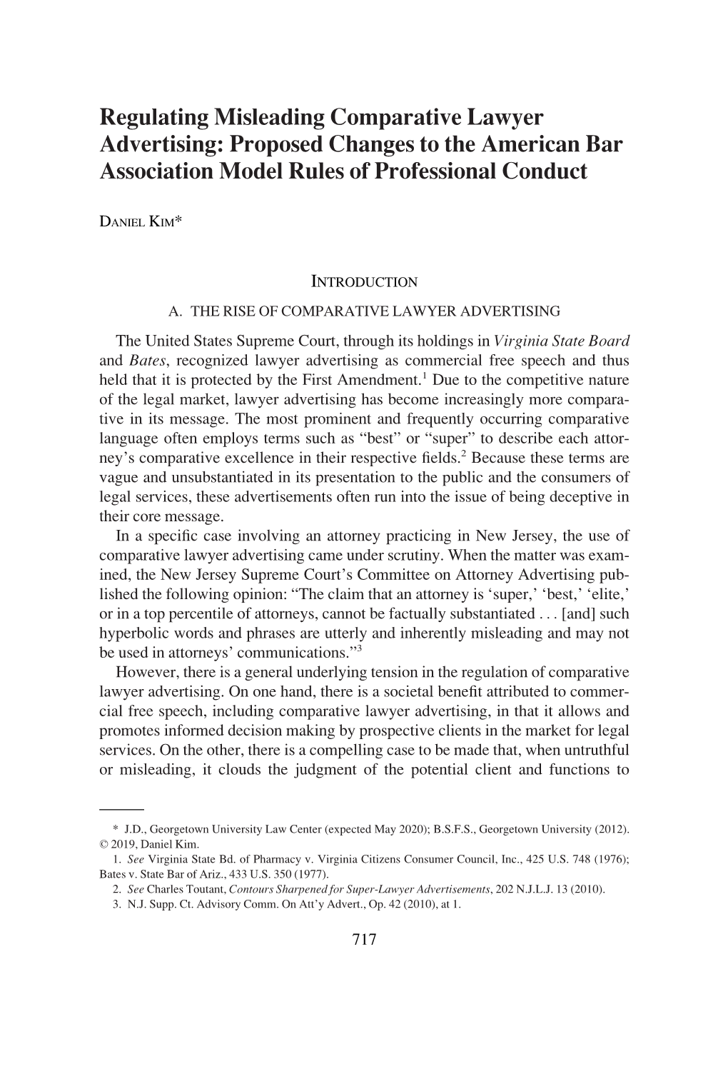 Regulating Misleading Comparative Lawyer Advertising: Proposed Changes to the American Bar Association Model Rules of Professional Conduct