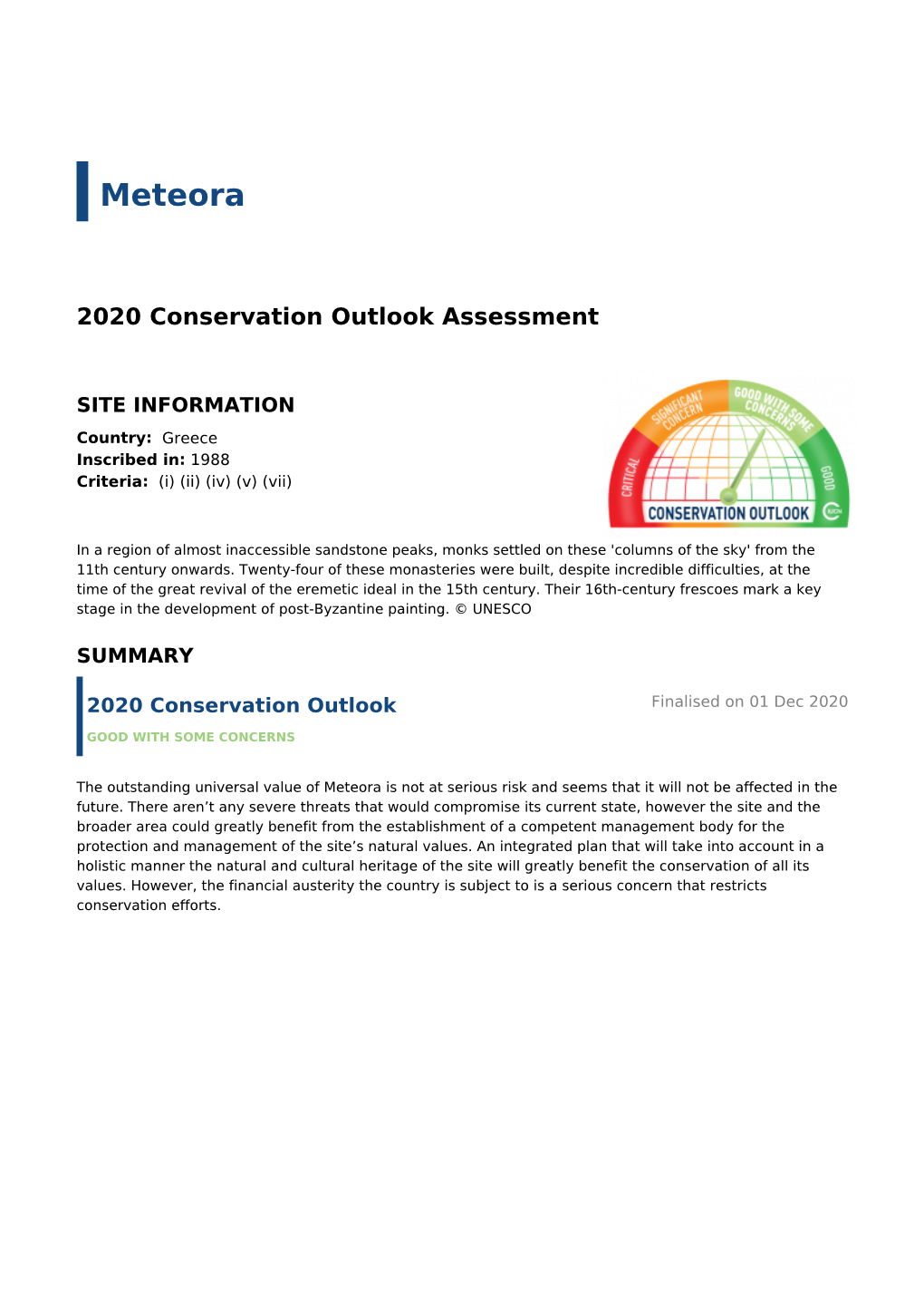 2020 Conservation Outlook Assessment