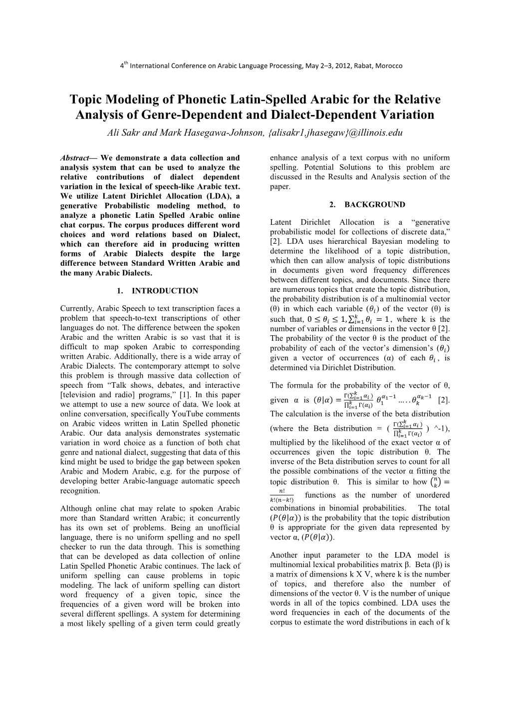 Topic Modeling of Phonetic Latin-Spelled Arabic for The