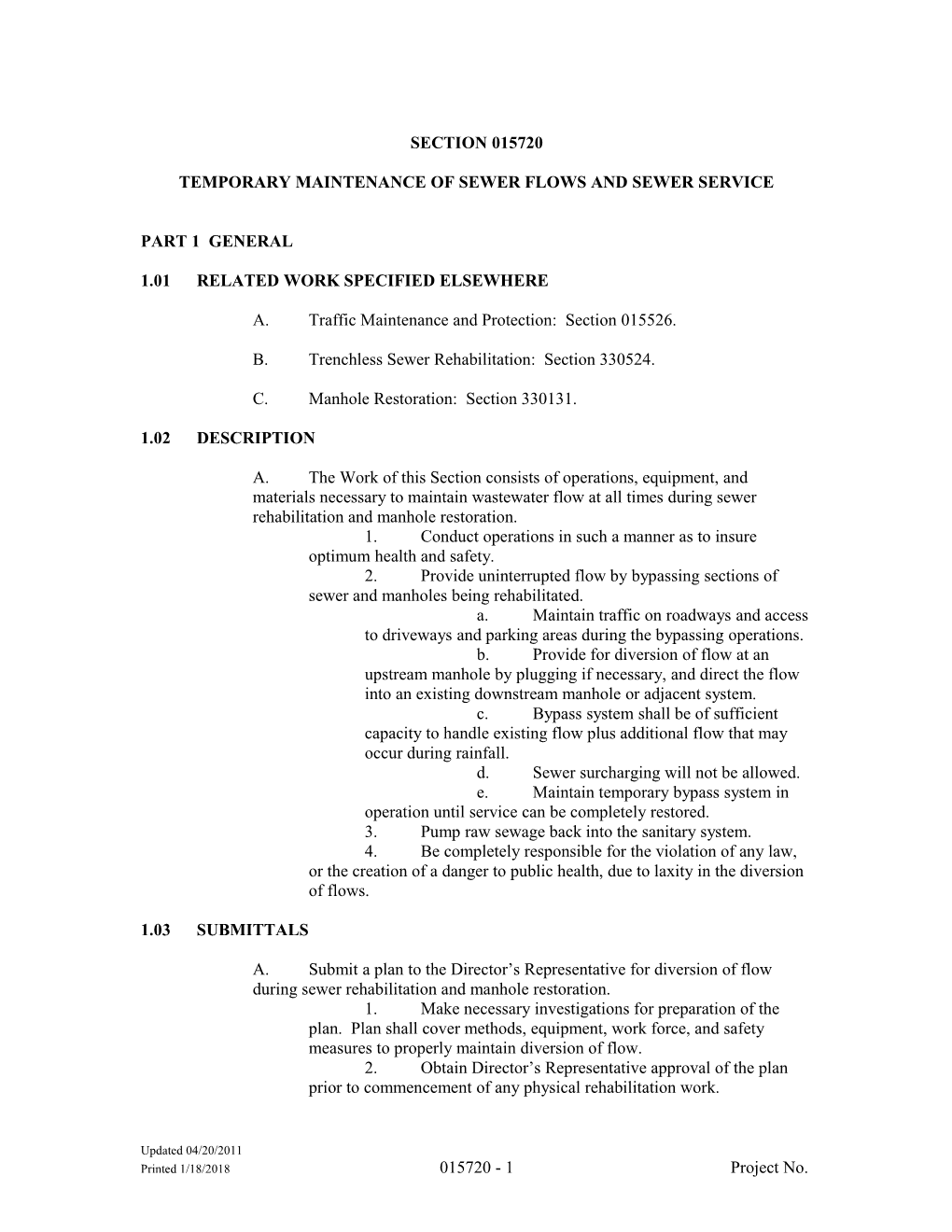 Temporary Maintenance of Sewer Flows and Sewer Service