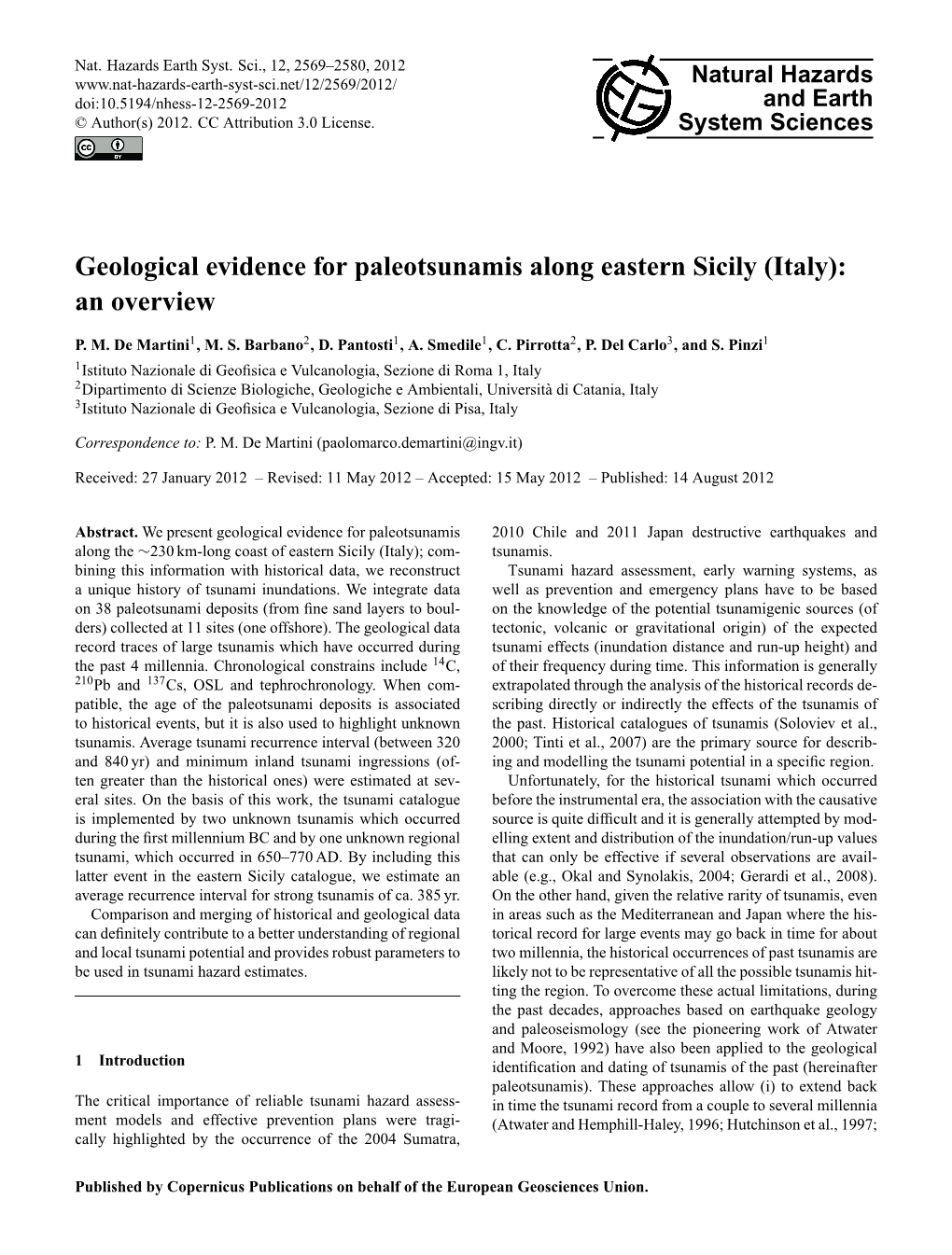 Geological Evidence for Paleotsunamis Along Eastern Sicily (Italy): an Overview