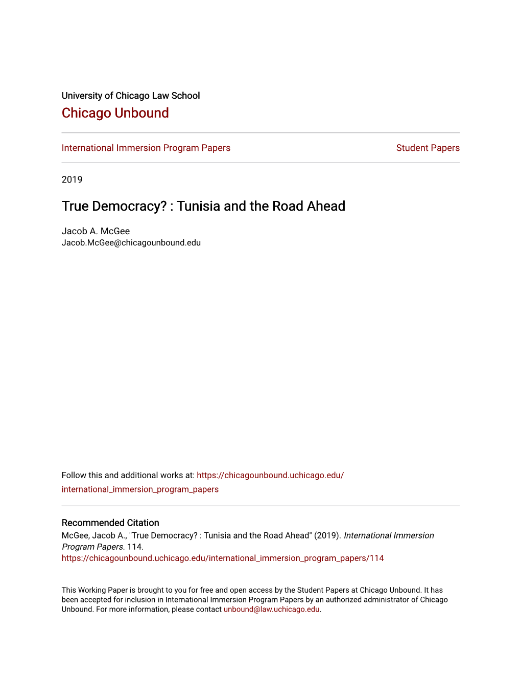 True Democracy? : Tunisia and the Road Ahead