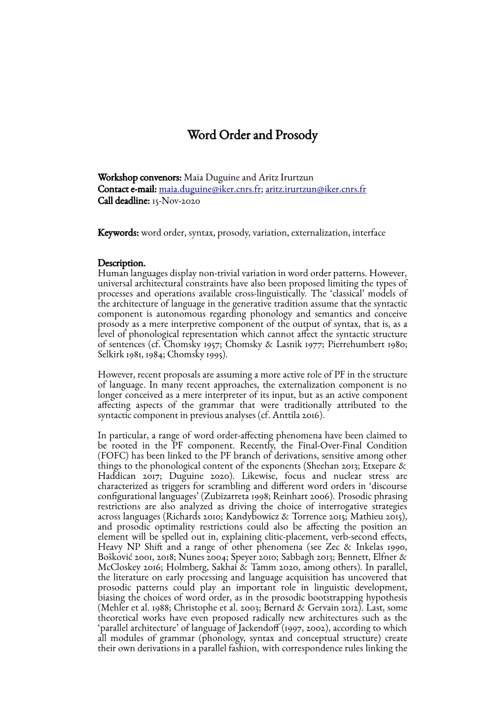 Word Order and Prosody