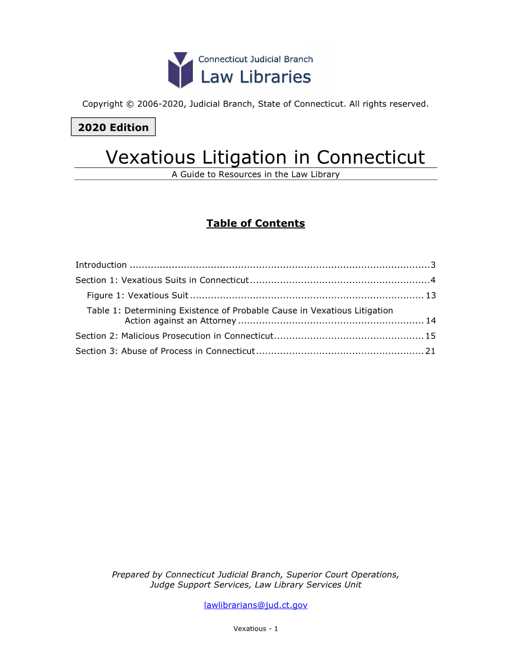 Vexatious Litigation in Connecticut a Guide to Resources in the Law Library