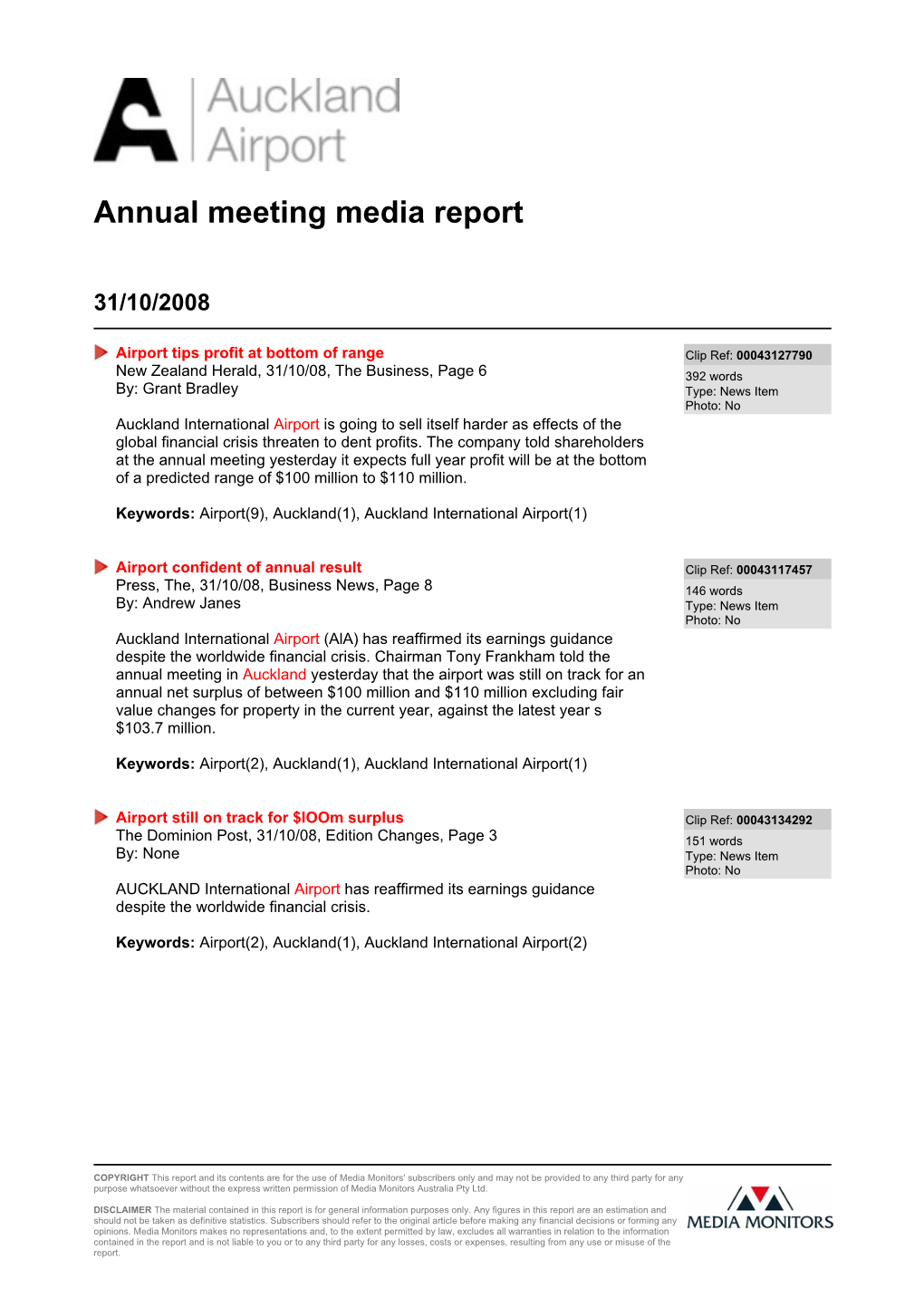 Annual Meeting Media Report