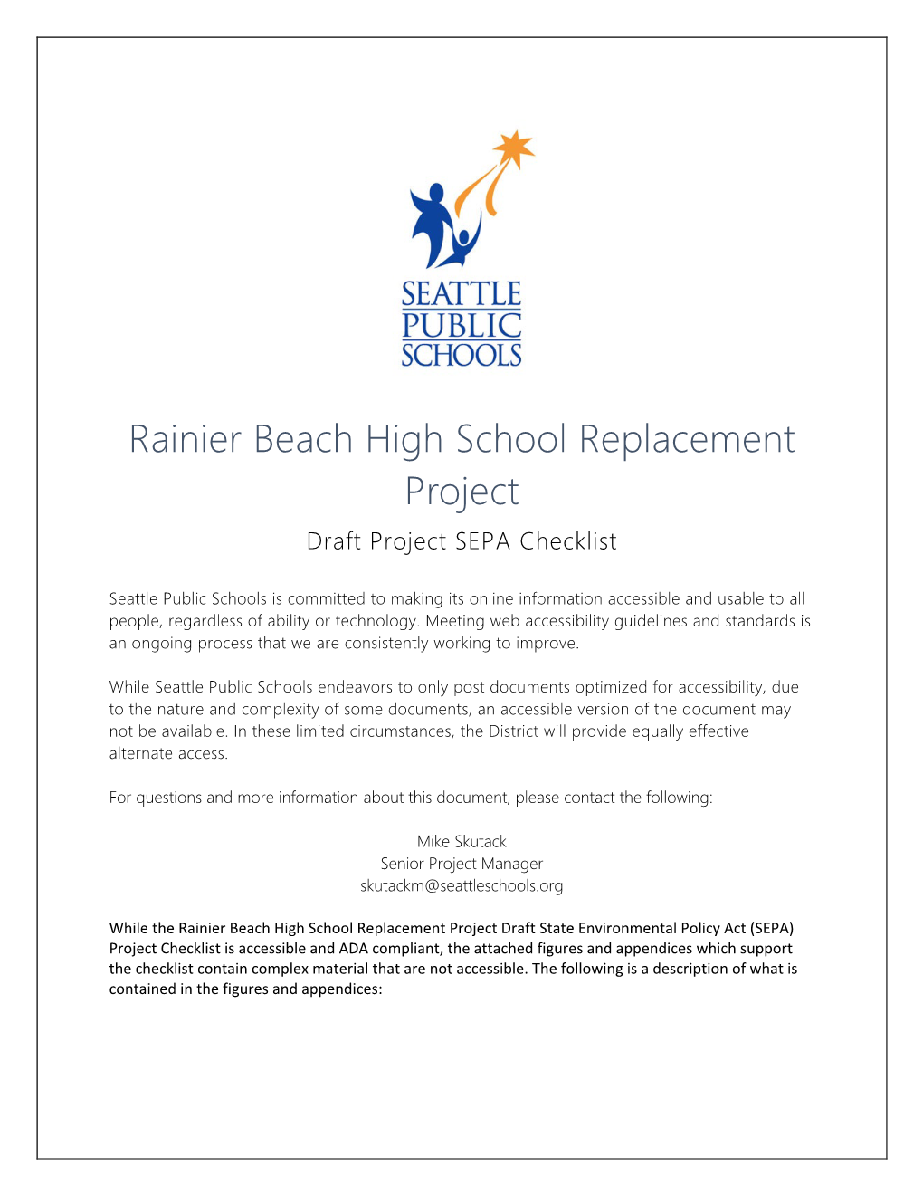 Rainier Beach High School Replacement Project Draft Project SEPA Checklist