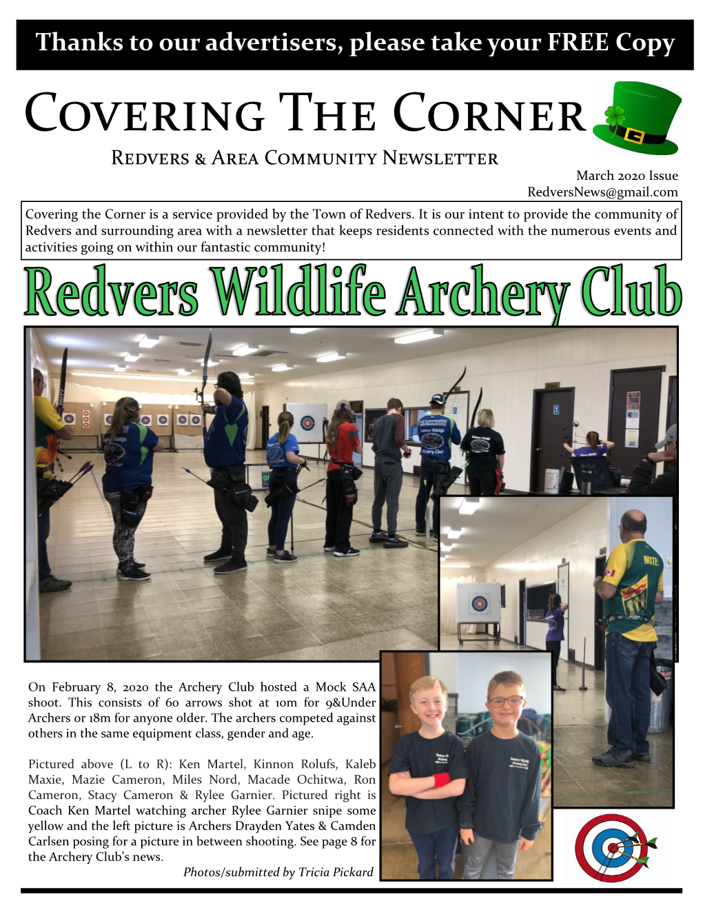 March 2020 Issue Redversnews@Gmail.Com Covering the Corner Is a Service Provided by the Town of Redvers