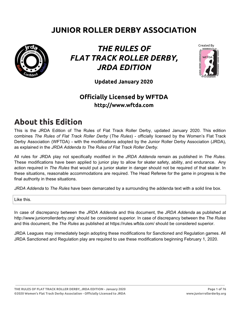 The Rules of Flat Track Roller Derby, JRDA Edition