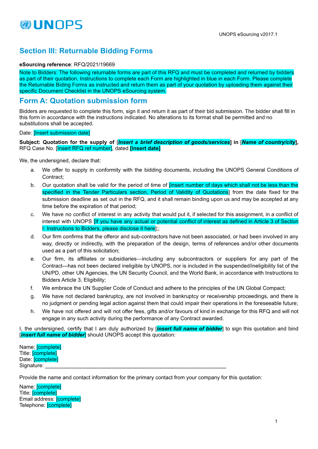 RFQ Section III Returnable Bidding Forms.Docx