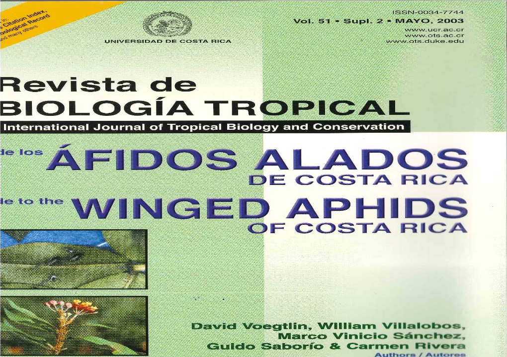 Of Costa Rica Guía De Los Áfidos Alados (Homoptera) De Costa Rica