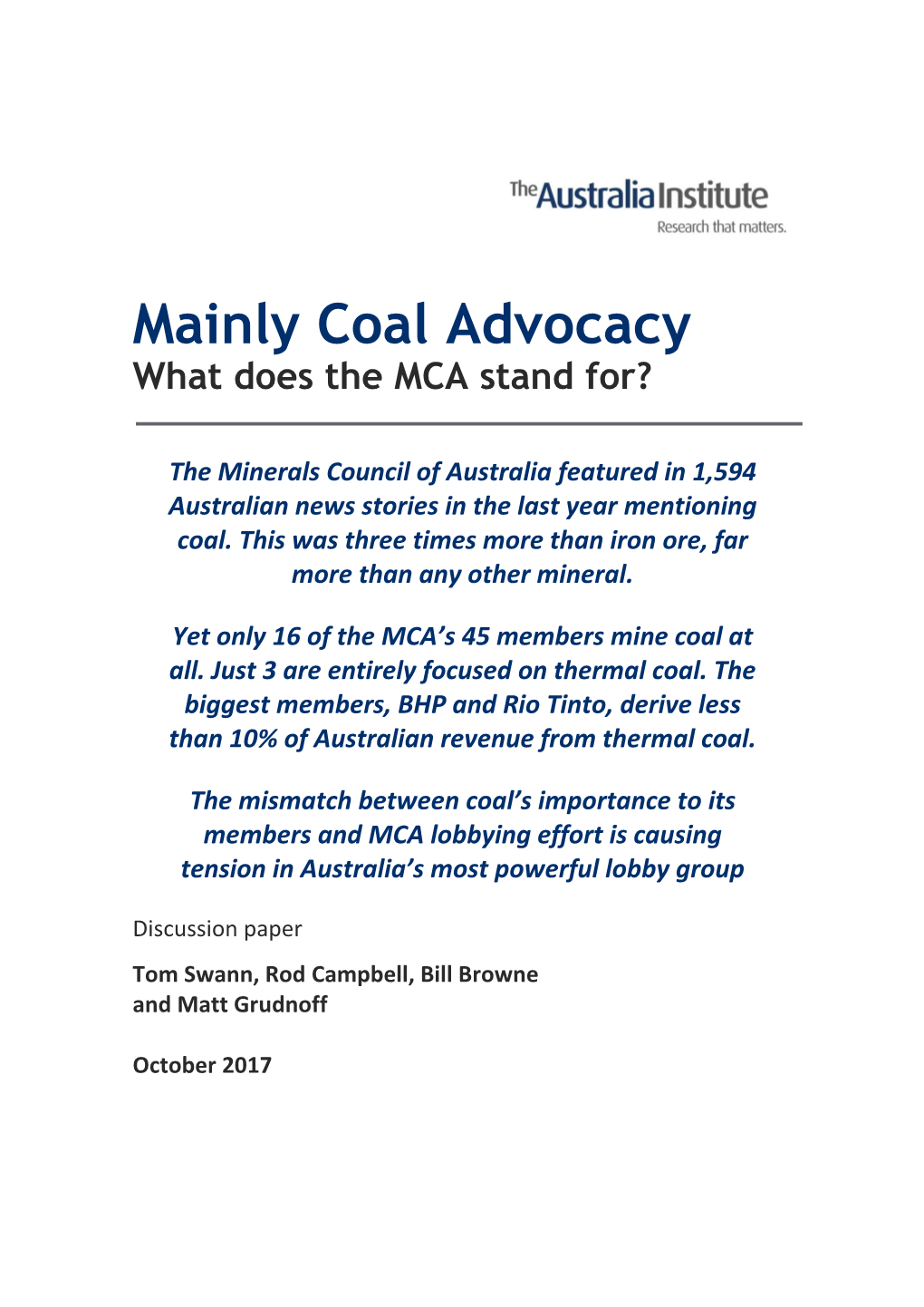 Mainly Coal Advocacy What Does the MCA Stand For?