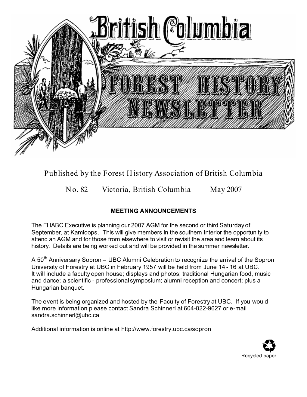 Published by the Forest History Association of British Columbia No