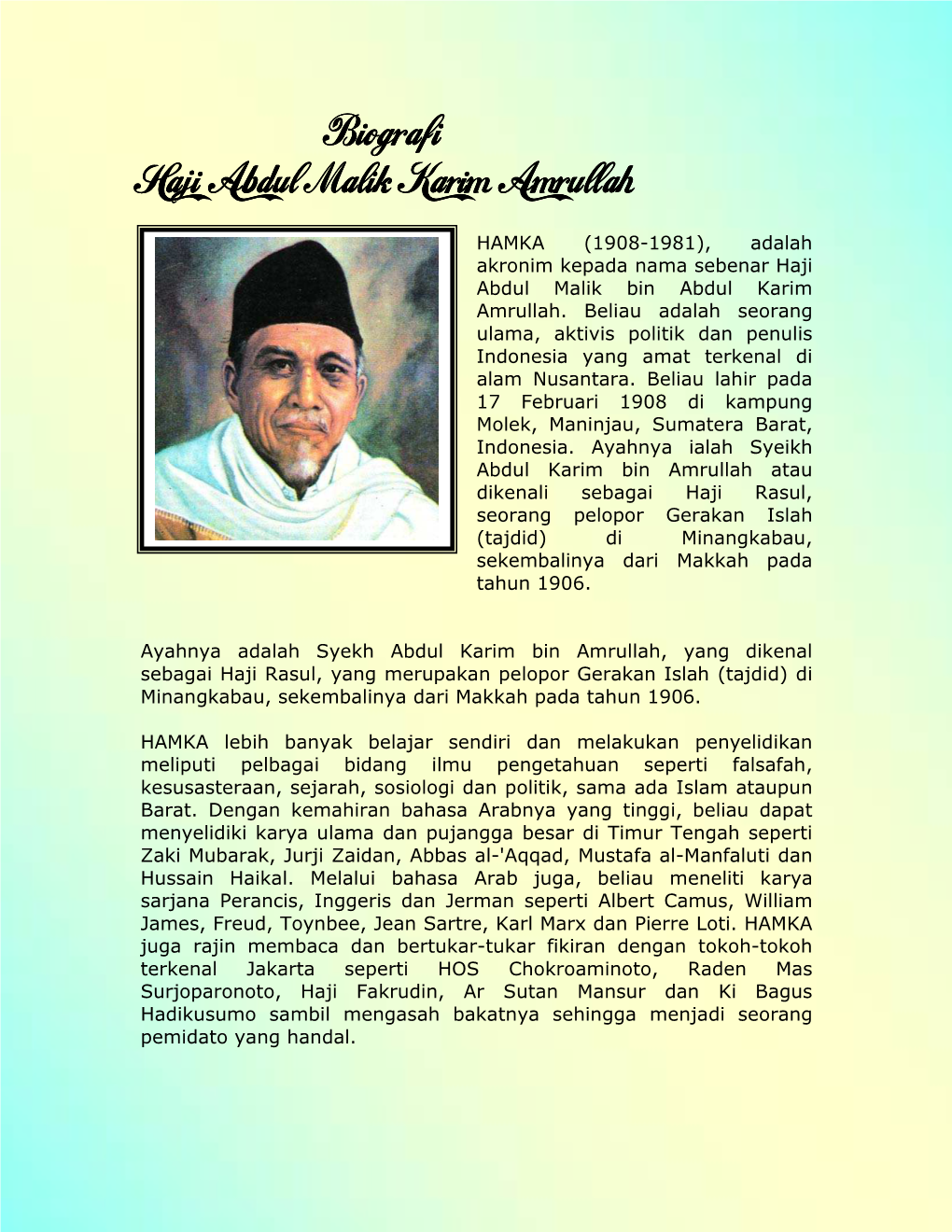 Biografi Biografi Haji Abdul Malik Karim Amrullah