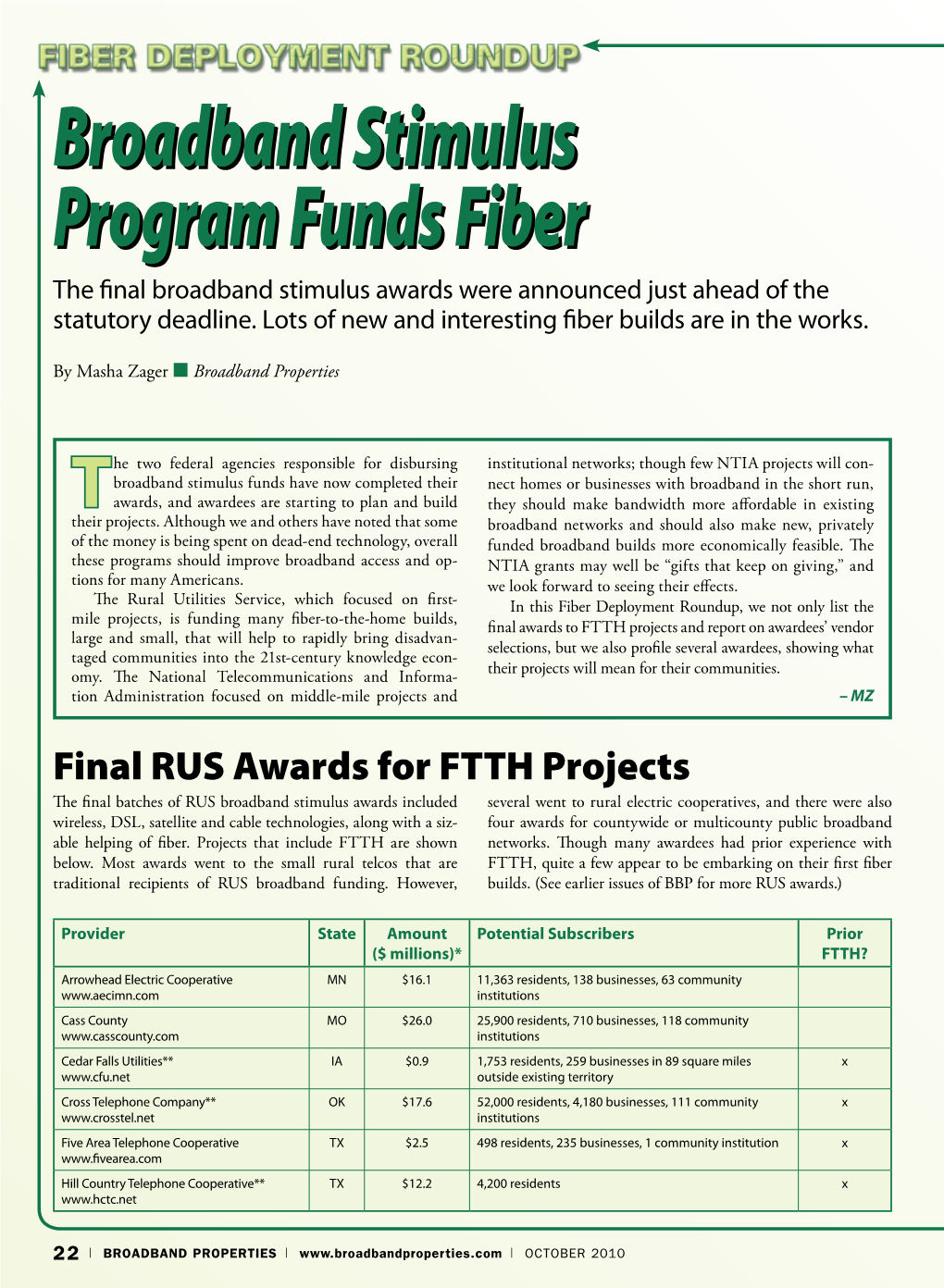 Broadband Stimulus Program Funds Fiber