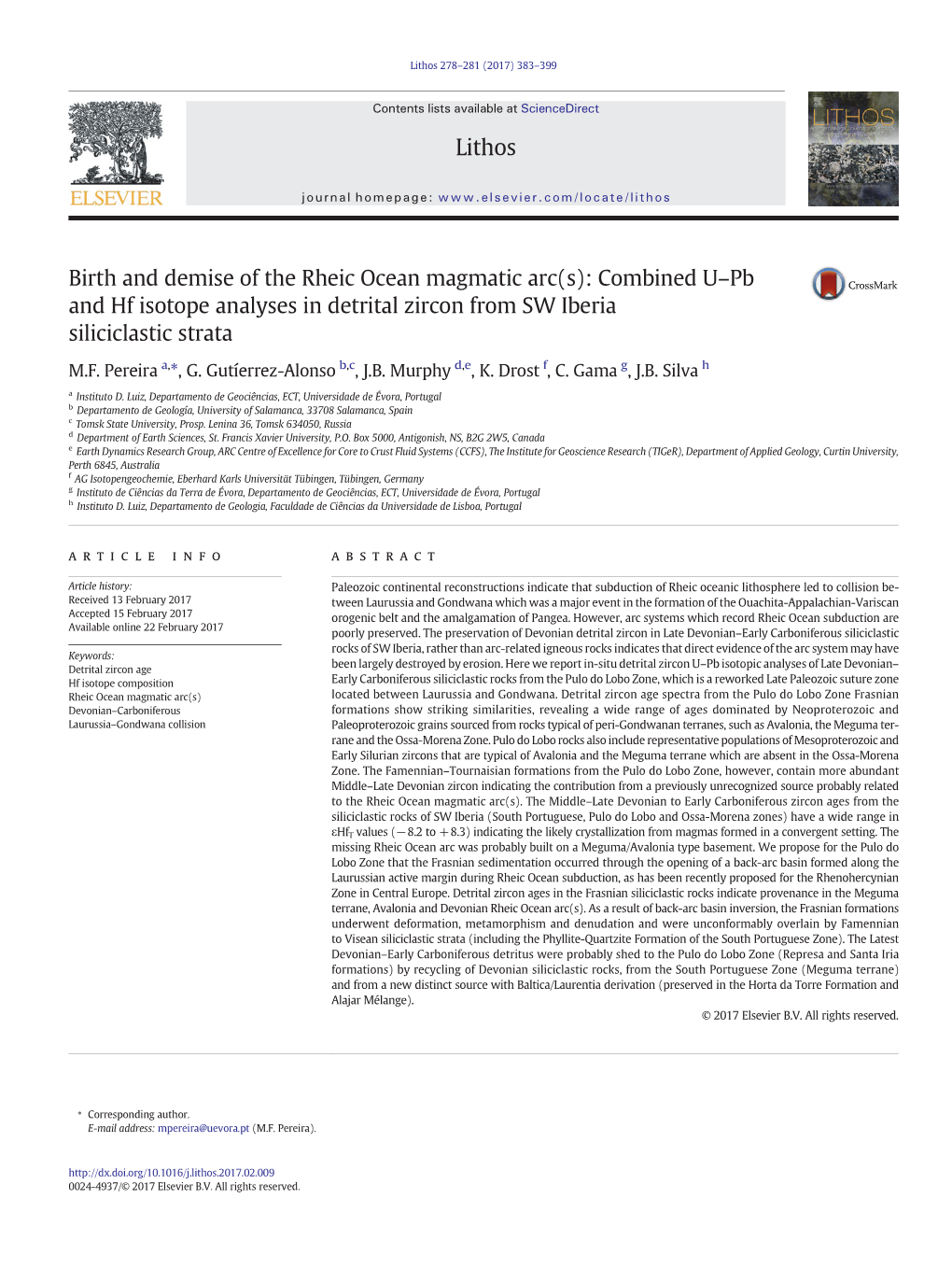 Birth and Demise of the Rheic Ocean Magmatic Arc(S): Combined U–Pb and Hf Isotope Analyses in Detrital Zircon from SW Iberia Siliciclastic Strata