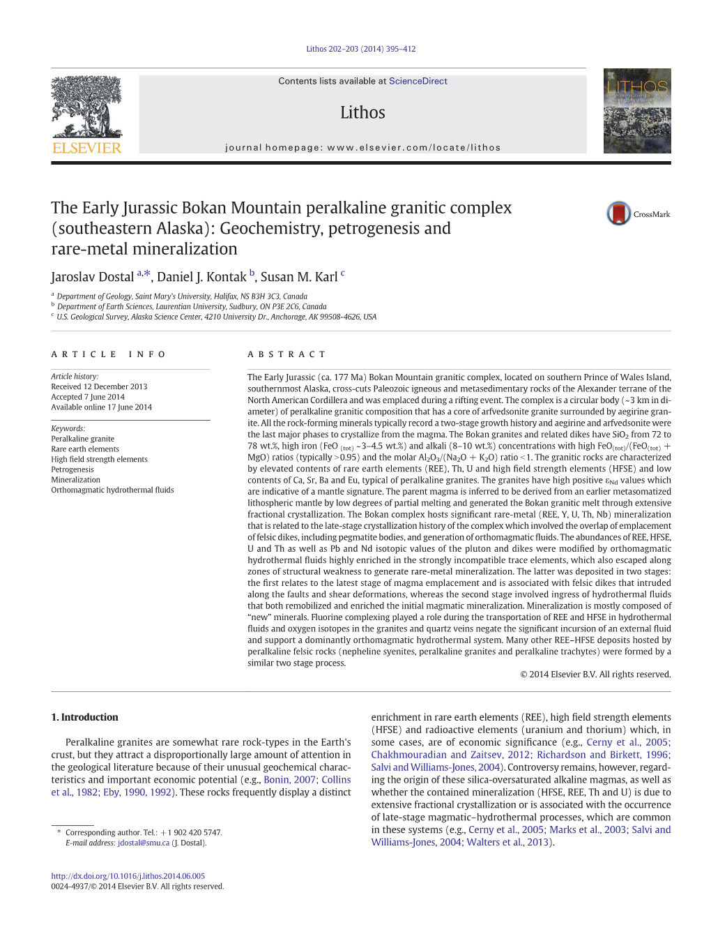 The Early Jurassic Bokan Mountain Peralkaline Granitic Complex (Southeastern Alaska): Geochemistry, Petrogenesis and Rare-Metal Mineralization