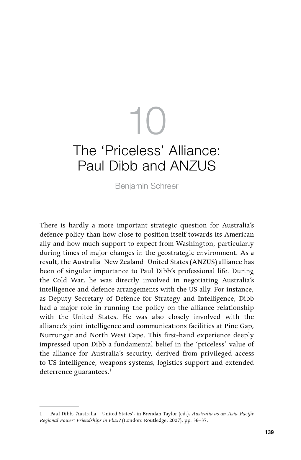 Alliance: Paul Dibb and ANZUS Benjamin Schreer