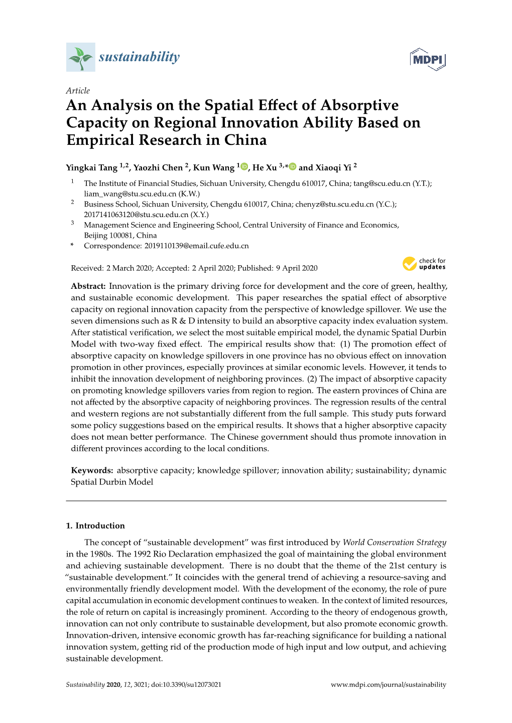 An Analysis on the Spatial Effect of Absorptive Capacity on Regional Innovation Ability Based on Empirical Research in China