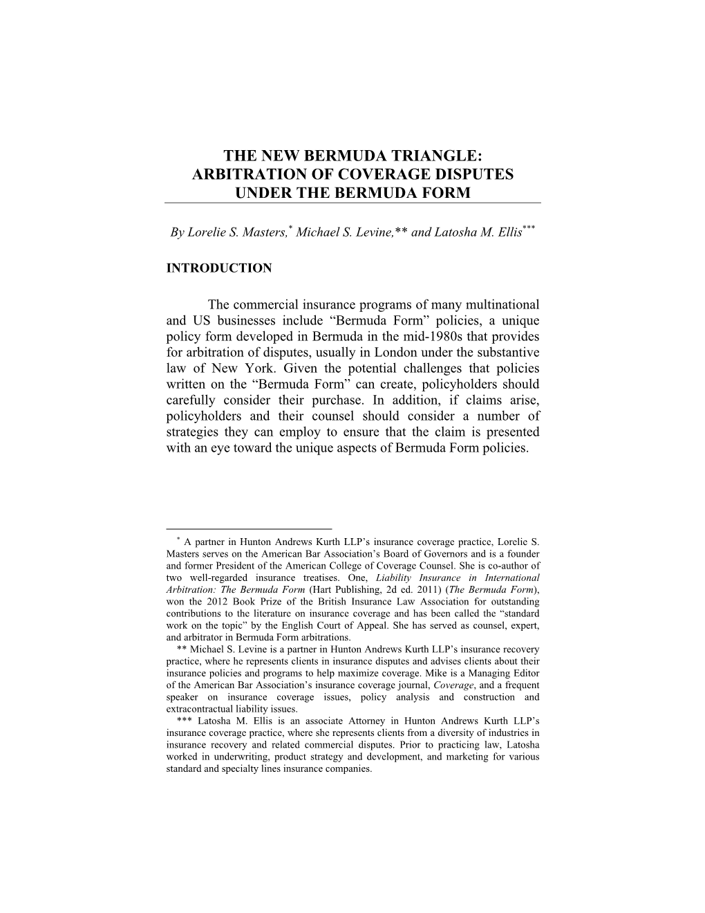 The New Bermuda Triangle: Arbitration of Coverage Disputes Under the Bermuda Form