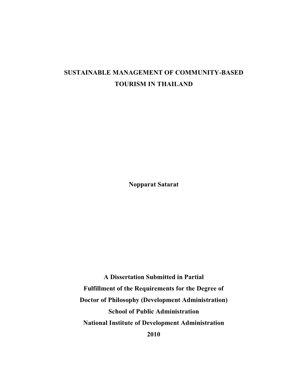 Sustainable Management of Community-Based Tourism in Thailand