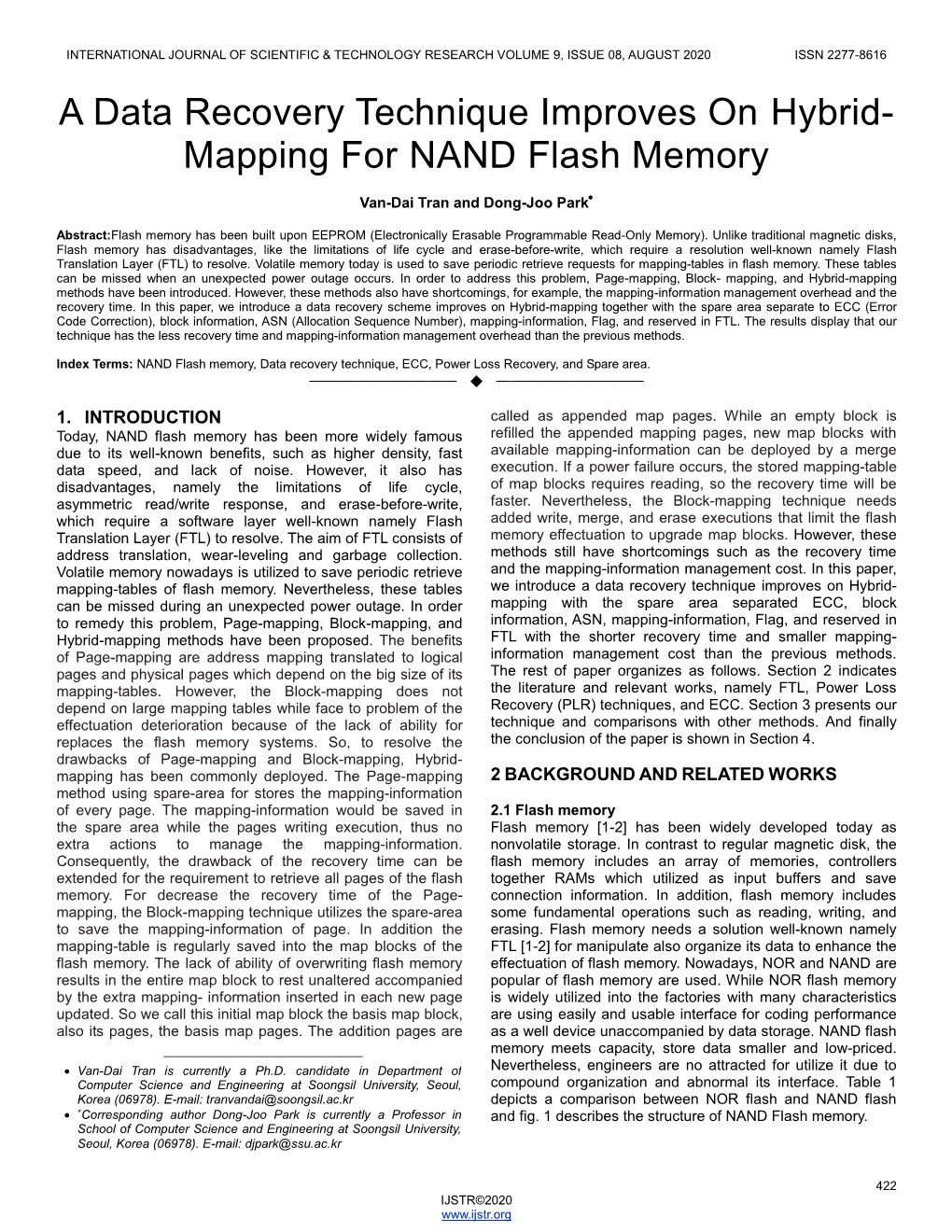 A Data Recovery Technique Improves on Hybrid- Mapping for NAND Flash Memory